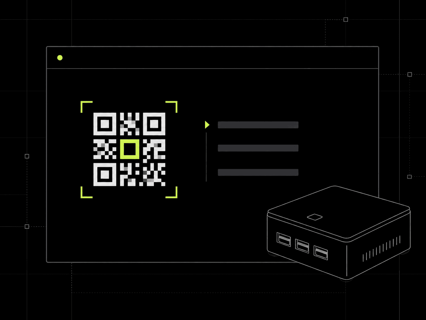 A terminal pairing visual with a QR code and a low-power computer