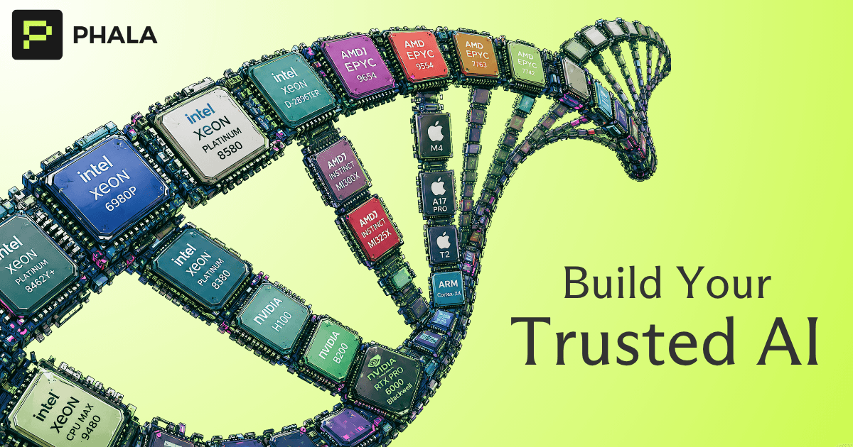 Phala's pitch is "trusted AI": private execution, verifiable results. Source: Phala.