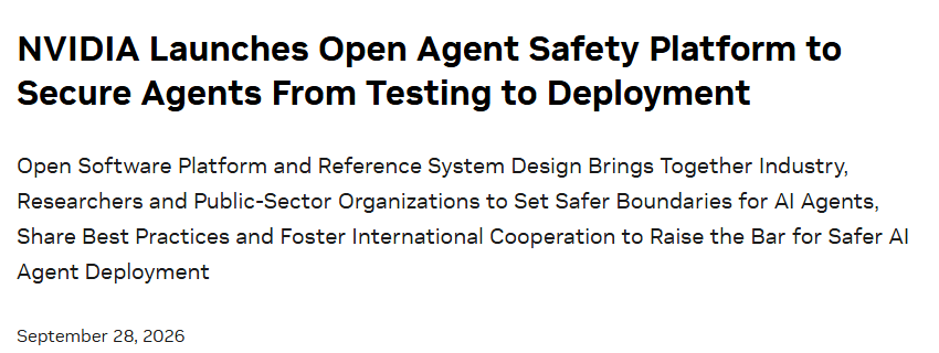 Capture of NVIDIA's Open Agent Safety Platform press release. Source: NVIDIA.