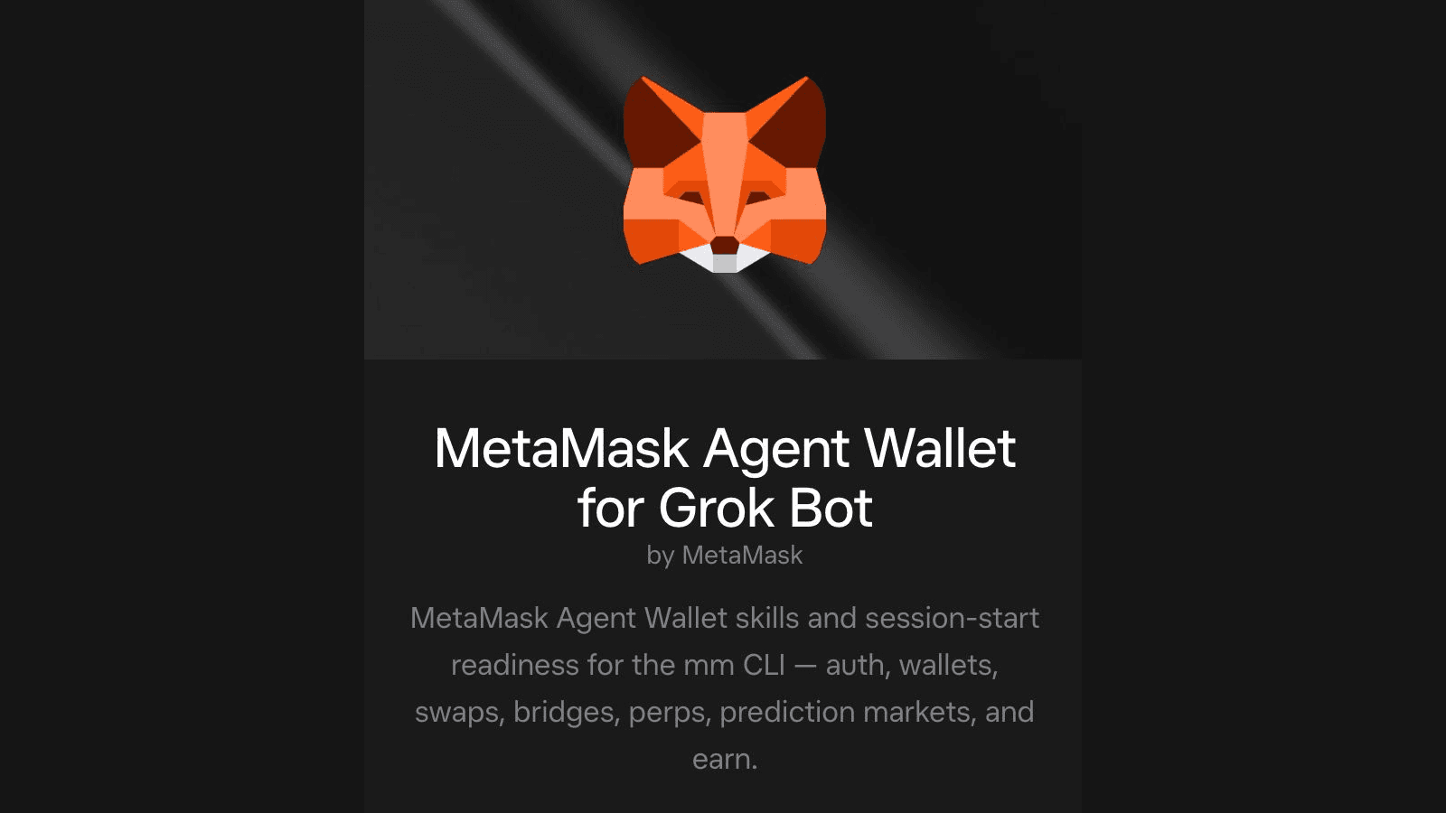 MetaMask's announcement artwork for Agent Wallet on Grok Bot, posted 14 October 2026. Source: MetaMask.