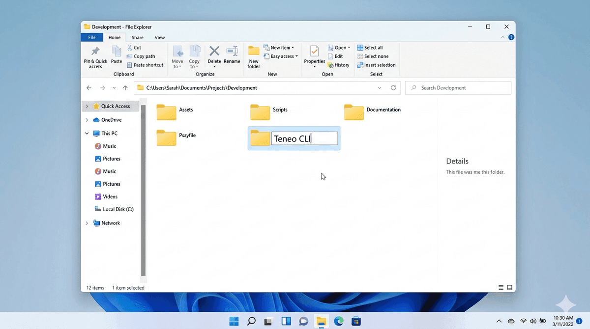 Creating a local folder in Windows Explorer