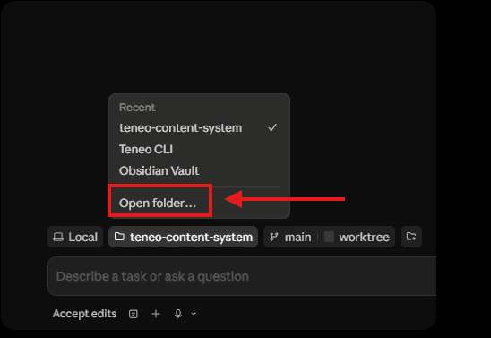 Selecting the local folder you created in Step 2