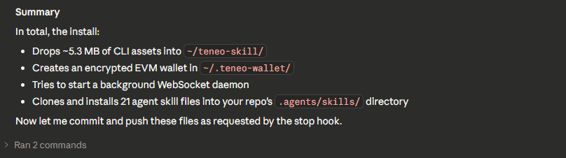 What happens when you install the Teneo CLI: agent list