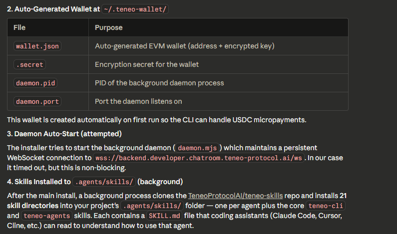 What happens when you install the Teneo CLI: daemon and wallet
