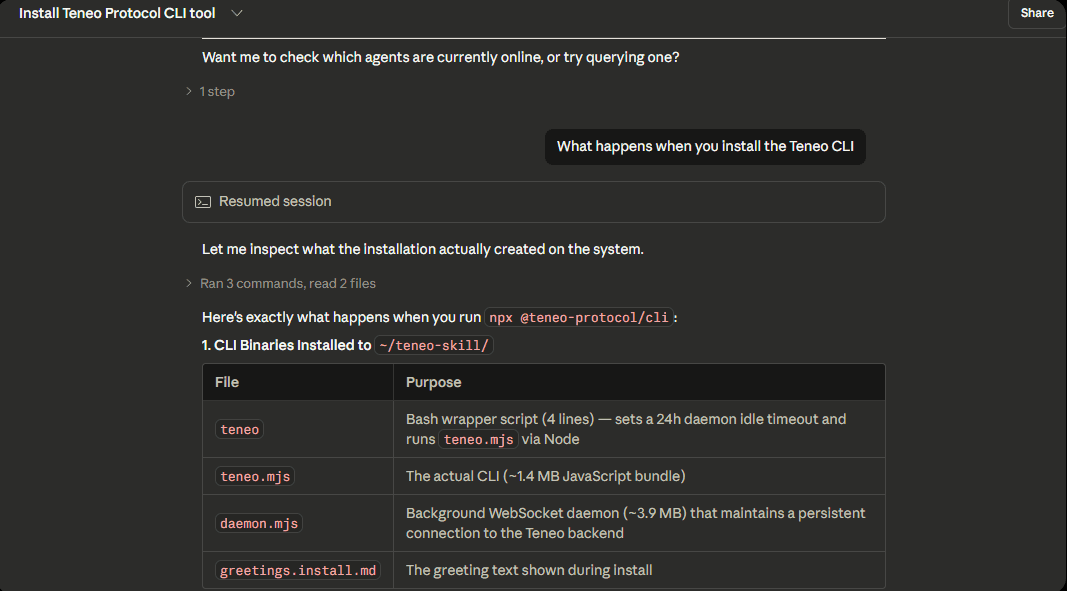 What happens when you install the Teneo CLI: file structure