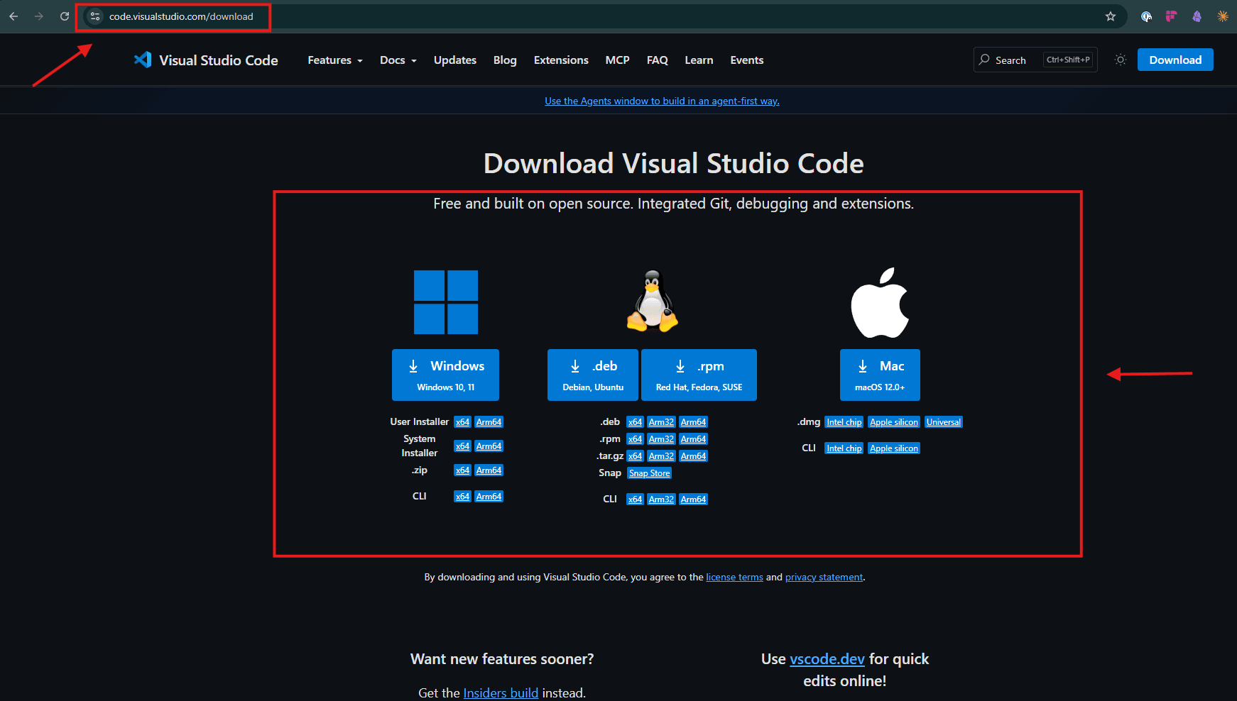 VS Code download page at code.visualstudio.com/download