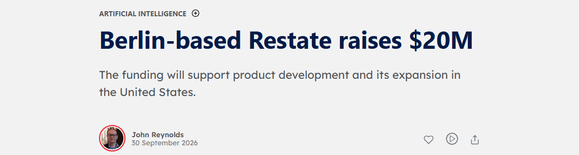 Capture of the Tech.eu report on Restate's Series A. Source: Tech.eu.